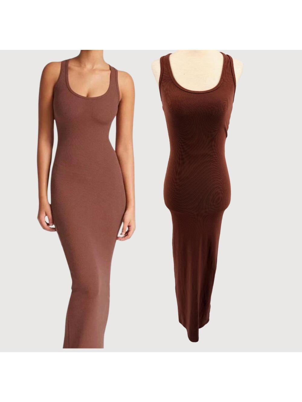 CSB Ribbed Racerback Maxi Dress Chocolate Brown S